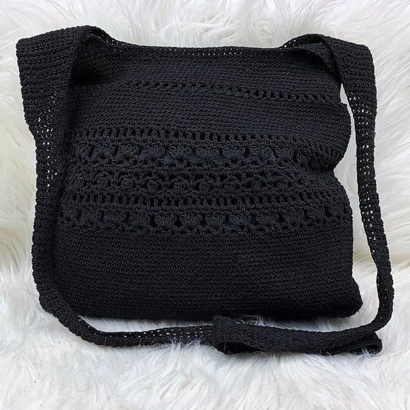 Vintage Handbags - Vintage Kathie Lee Black Macrame Crochet Crossbody